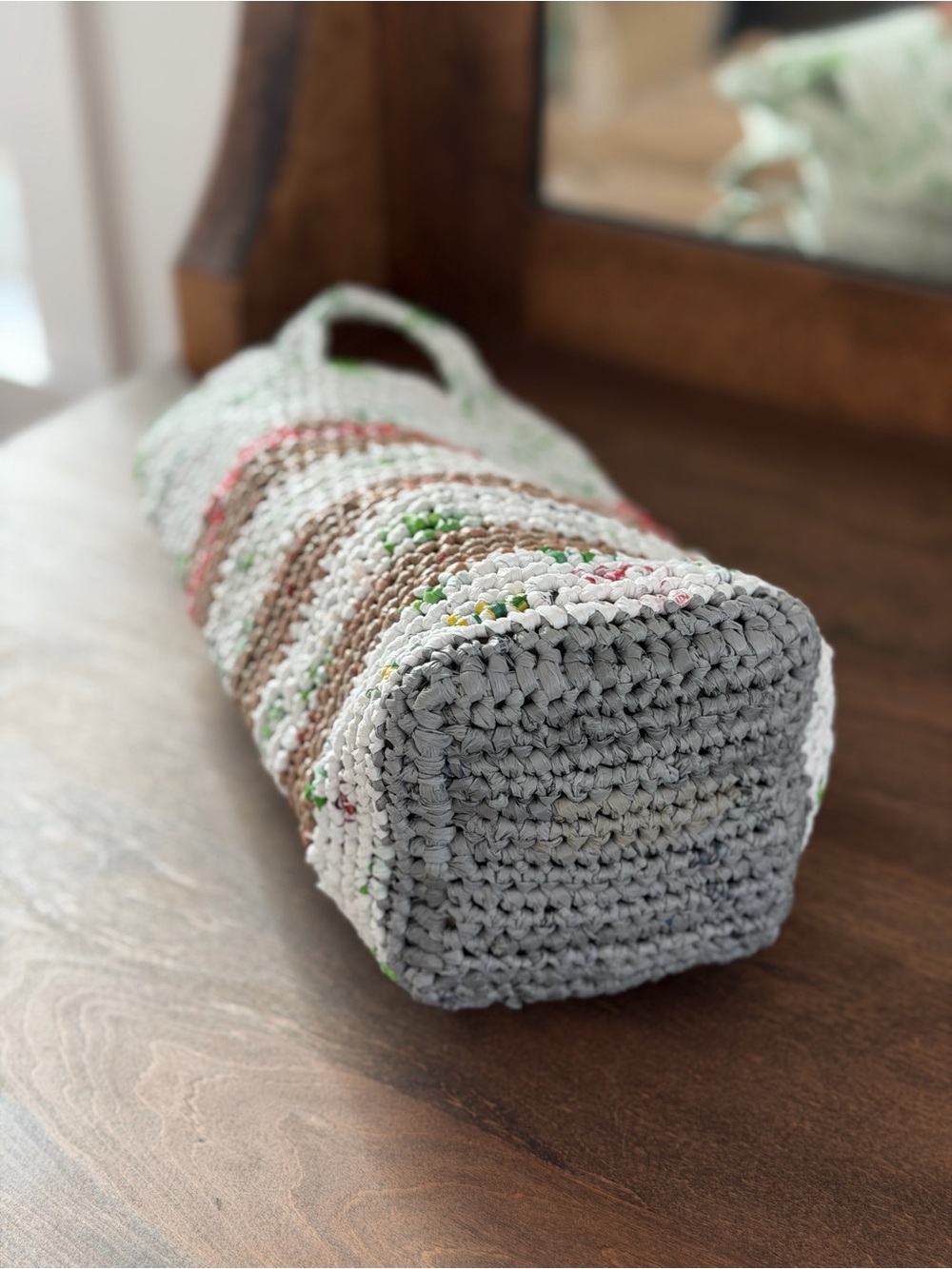 Handmade Upcycled Barrel Handbag Cylindrical Knit Top Handle Tote Bag OS - Picture 12 of 16